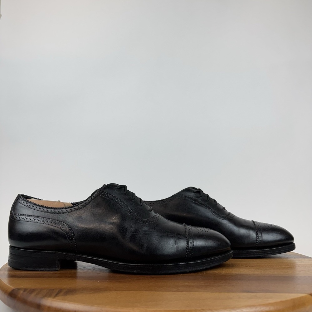 Mens Edward Green Black Perforated Leather Cap‎ Toe Borgue Oxfords Size US 9.5